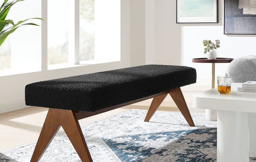 Sable 63" Boucle Upholstered Bench in Black