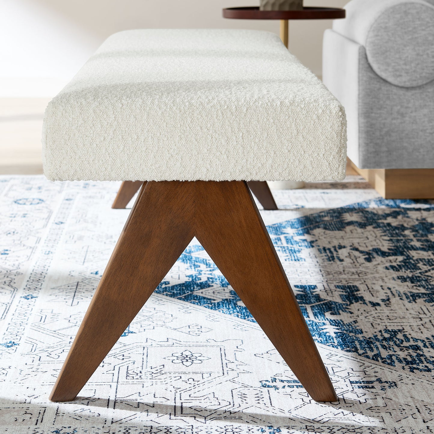 Sable 63" Boucle Upholstered Bench in Ivory Boucle