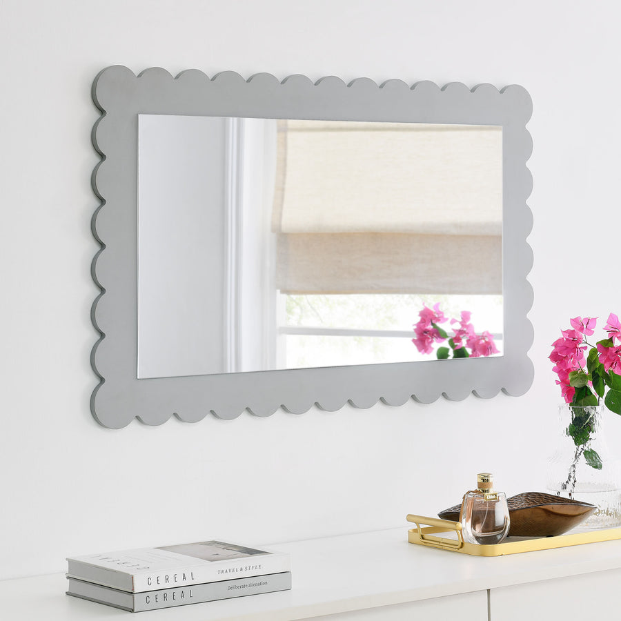 Solstice Scalloped Rectangle Wall Mirror in Light Gray