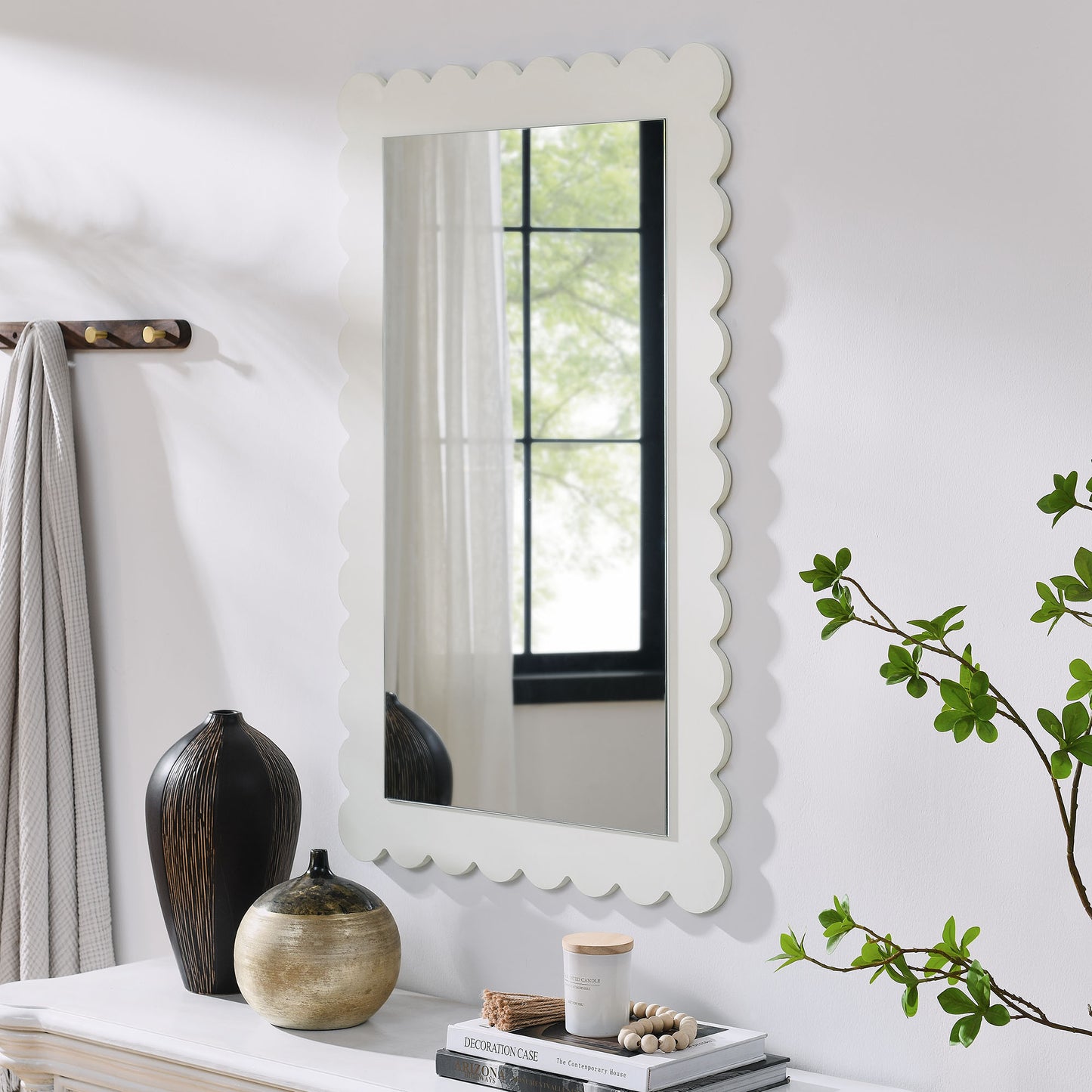 Solstice Scalloped Rectangle Wall Mirror in White