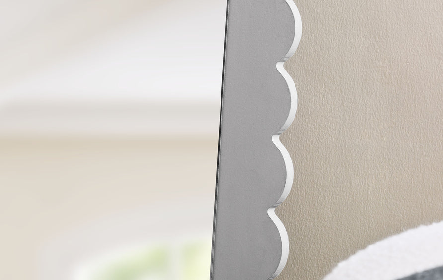 Solstice Scalloped Rectangle Floor Mirror in Light Gray