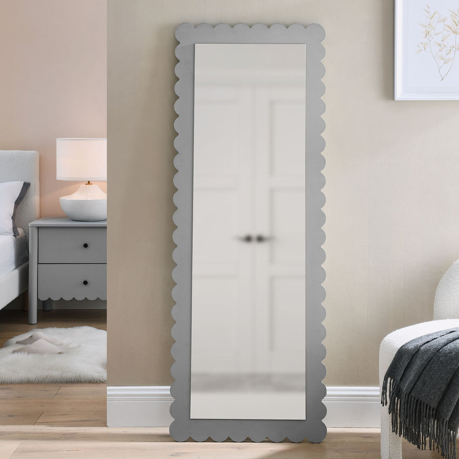 Solstice Scalloped Rectangle Floor Mirror in Light Gray