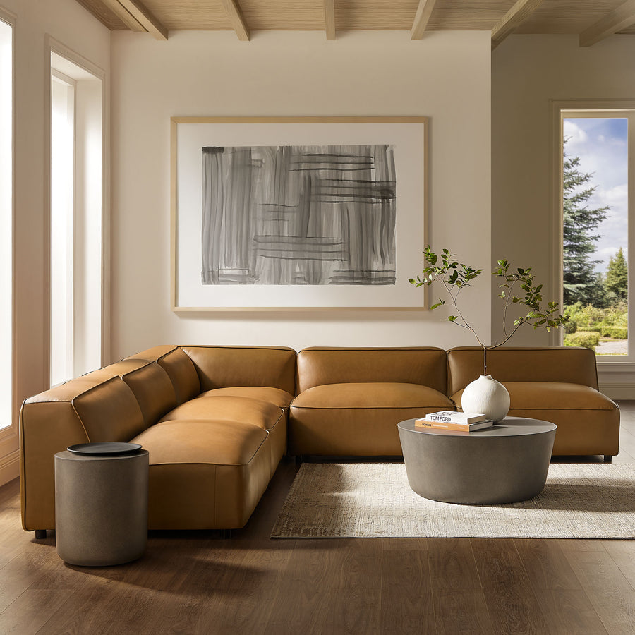 Dune 5-Piece Upholstered Armless L-Shaped Vegan Leather Modular Sofa in Camel