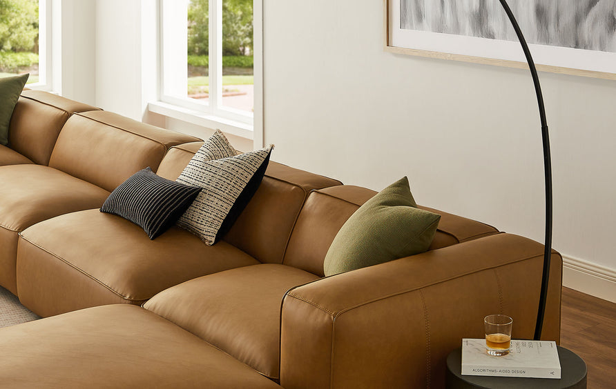 Dune 6-Piece Upholstered Vegan Leather Modular Sofa in Camel