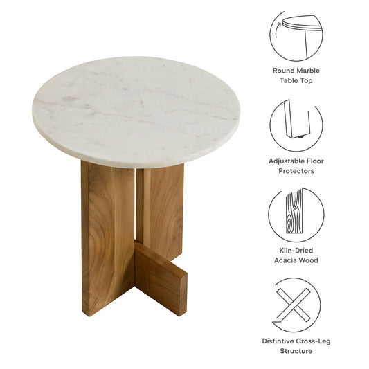 Tarin Acacia Wood and Marble Side Table by Furniture For America