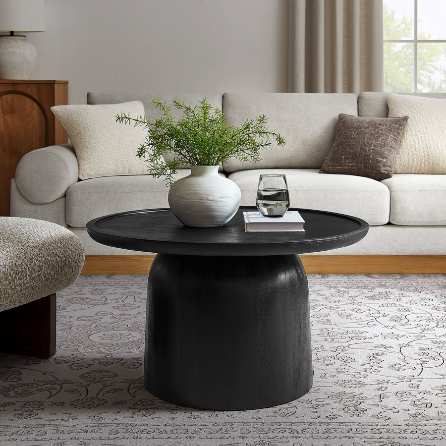 Orson 30" Round Wood Coffee Table in Black