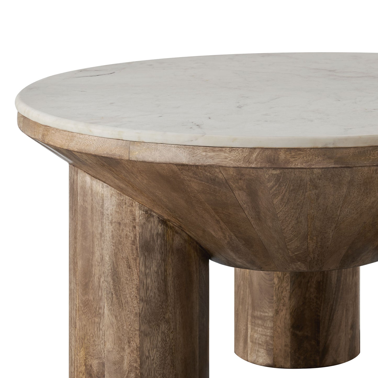 Thora 33" Round Wood Coffee Table With Marble Top in Walnut