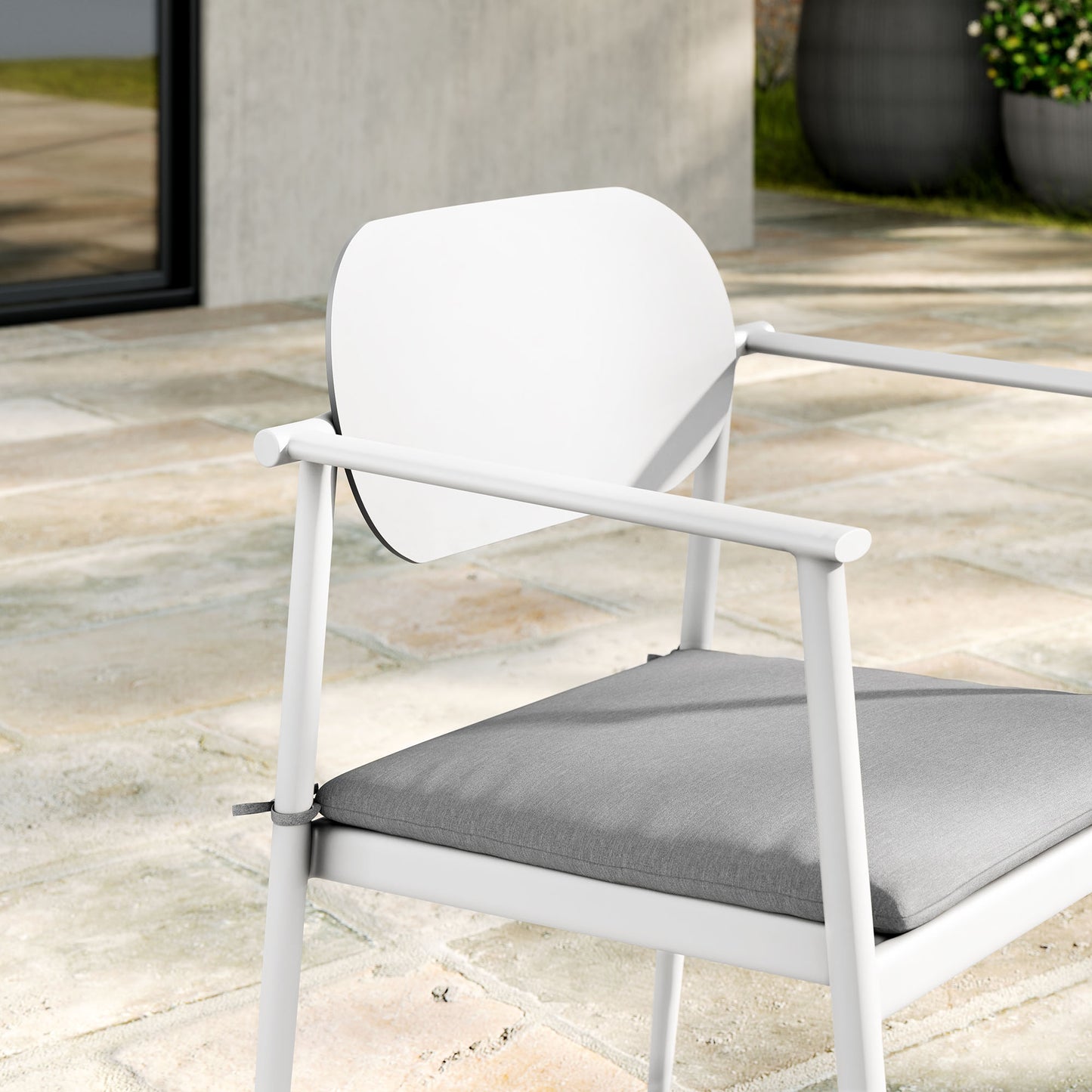 Amber Stackable Outdoor Patio Aluminum Dining Armchair Set of 2 in White