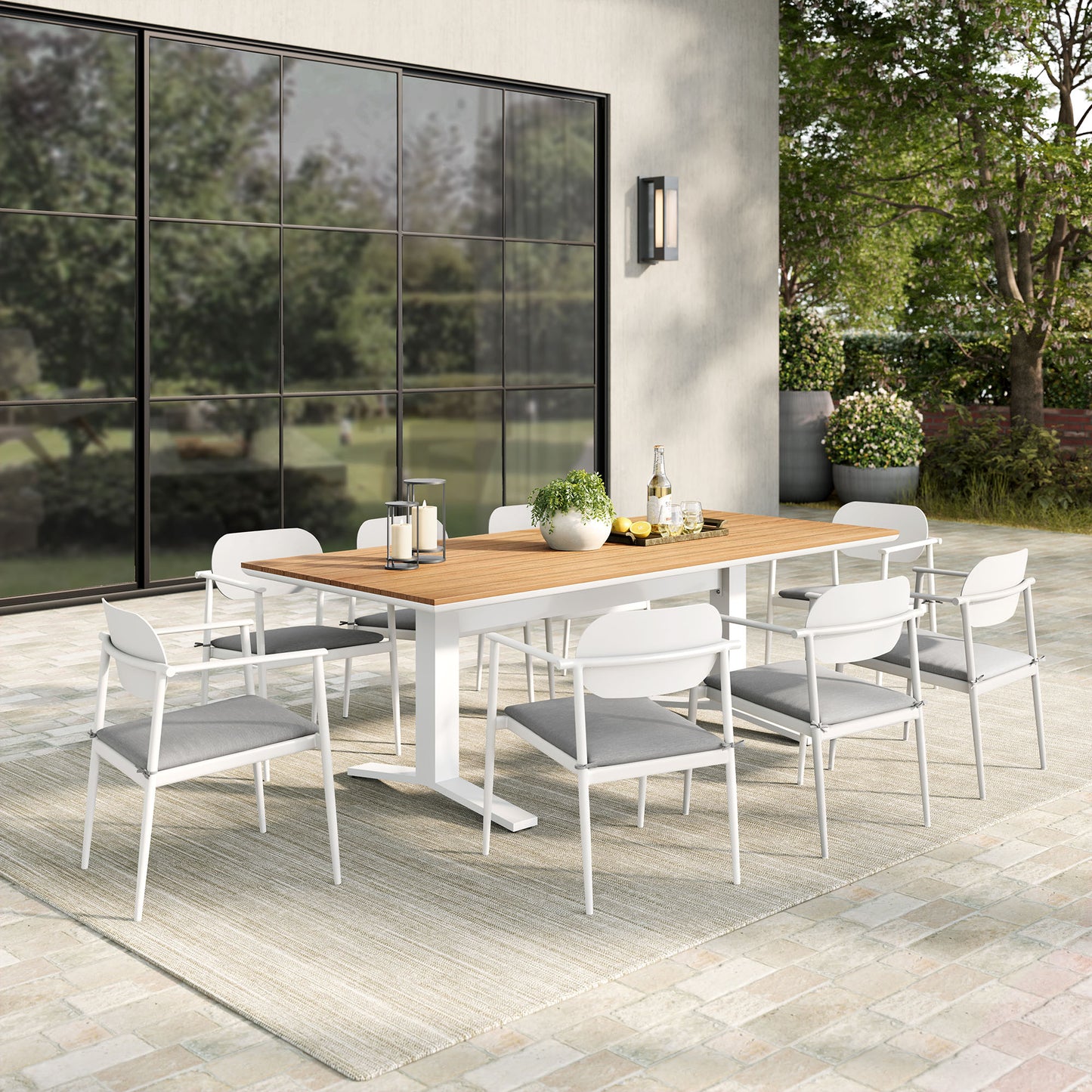 Amber 9-Piece Outdoor Patio Aluminum Dining Set in White