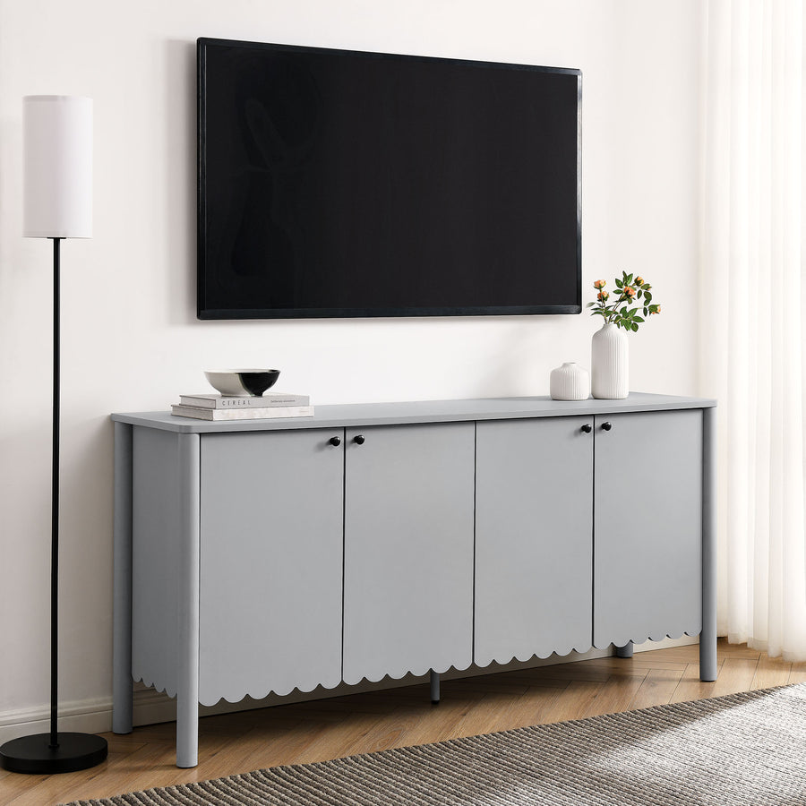 Solstice 66" 4-Door Scalloped Sideboard Cabinet in Light Gray