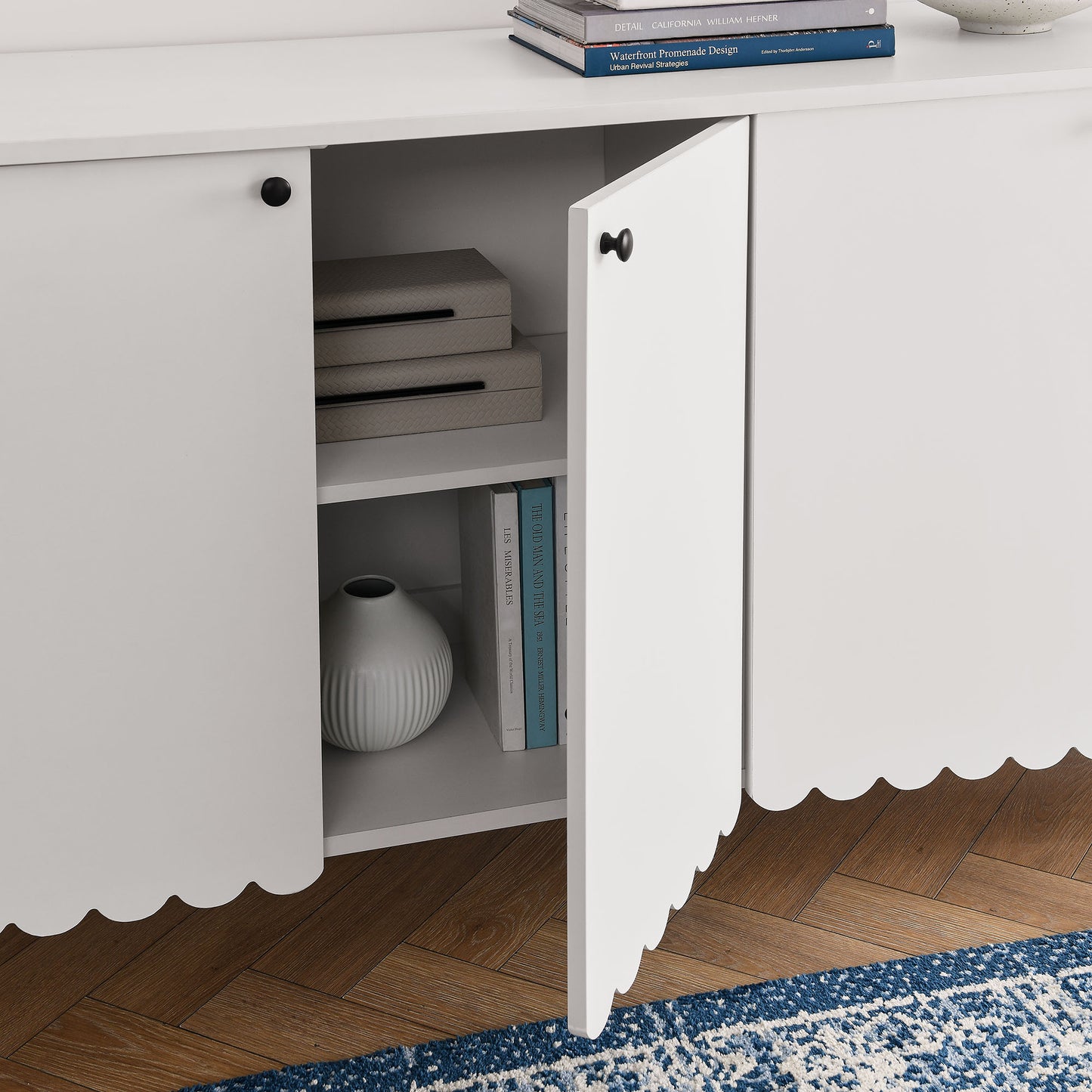Solstice 66" 4-Door Scalloped Sideboard Cabinet in White