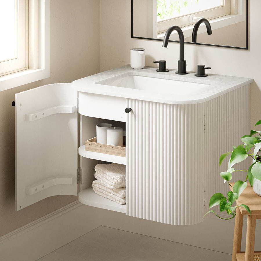 Paloma 24" Wall-Mount Bathroom Vanity with Marble Sink in Ivory