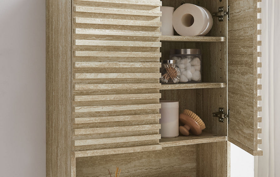 Vera Over the Toilet Faux Travertine Bathroom Storage Cabinet in Travertine