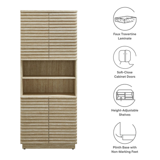Render Tall Faux Travertine Linen Storage Cabinet by Furniture For America