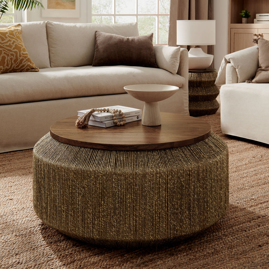 Jago Seagrass and Wood Coffee Table in Walnut Natural