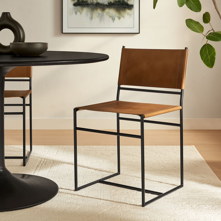 Mogeltonder Leather and Metal Dining Chair in Tan