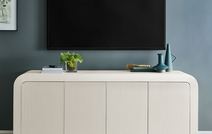Odette 70" Fluted Sideboard Cabinet in White Matte