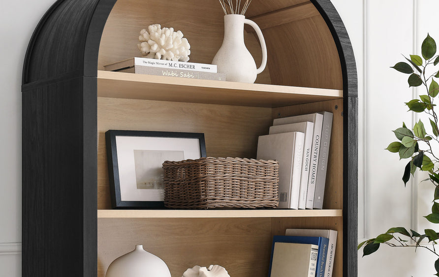 Citron Arched Wide Bookcase Display Cabinet in Black