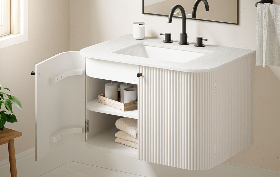 Paloma 30" Wall-Mount Bathroom Vanity with Marble Sink in Ivory
