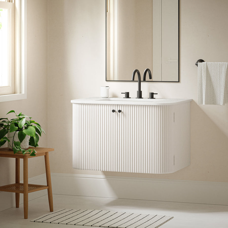 Paloma 30" Wall-Mount Bathroom Vanity with Marble Sink in Ivory