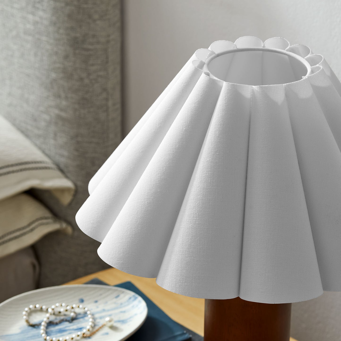 Solveig Wood Table Lamp With Pleated Petal Shade in Walnut