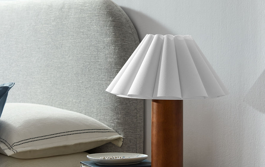 Solveig Wood Table Lamp With Pleated Petal Shade in Walnut