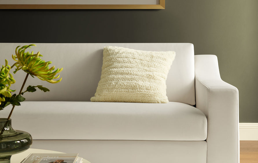 Finnian Performance Velvet Sofa in Alabaster