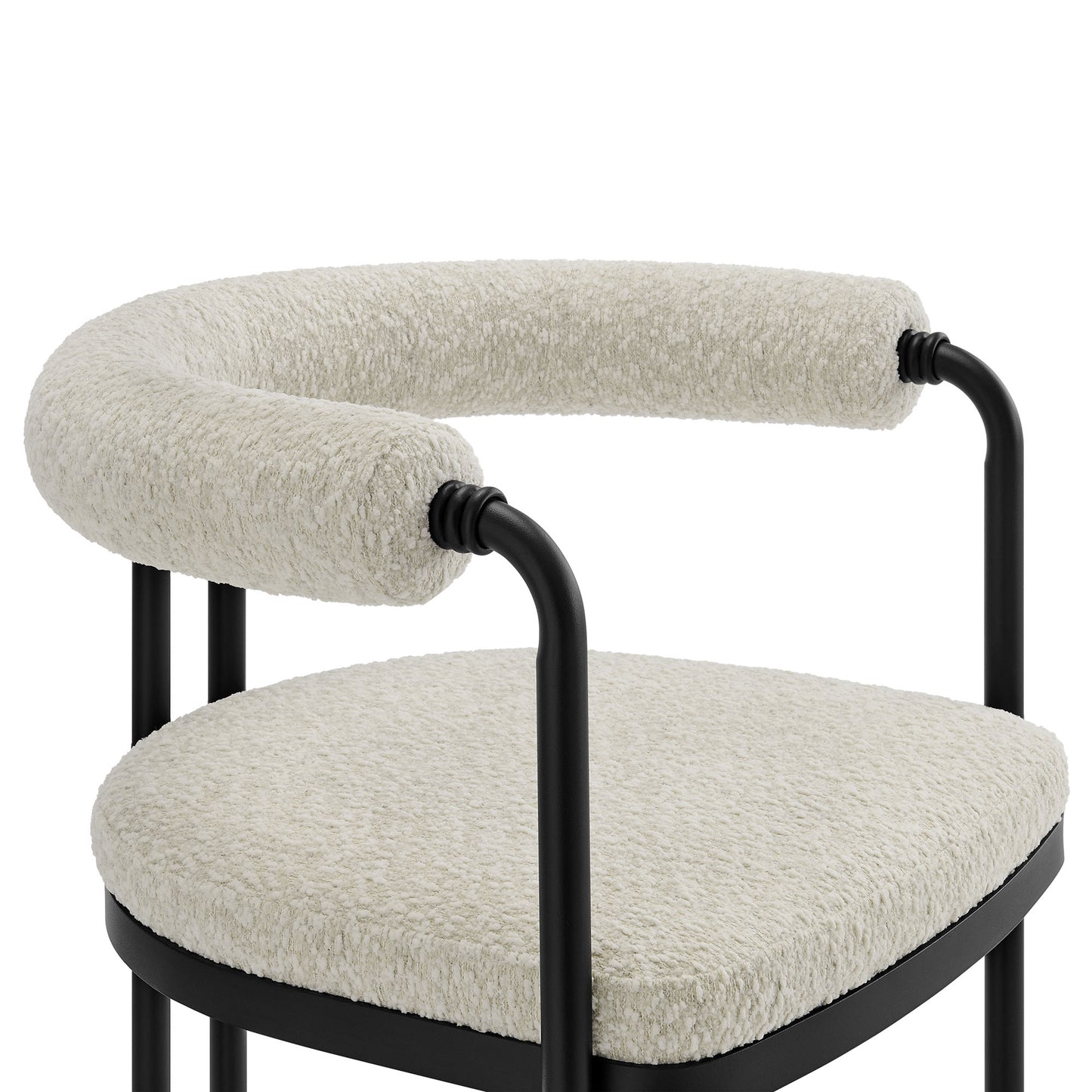 Carys Curved Back Boucle and Metal Dining Accent Chair in Black Pearl