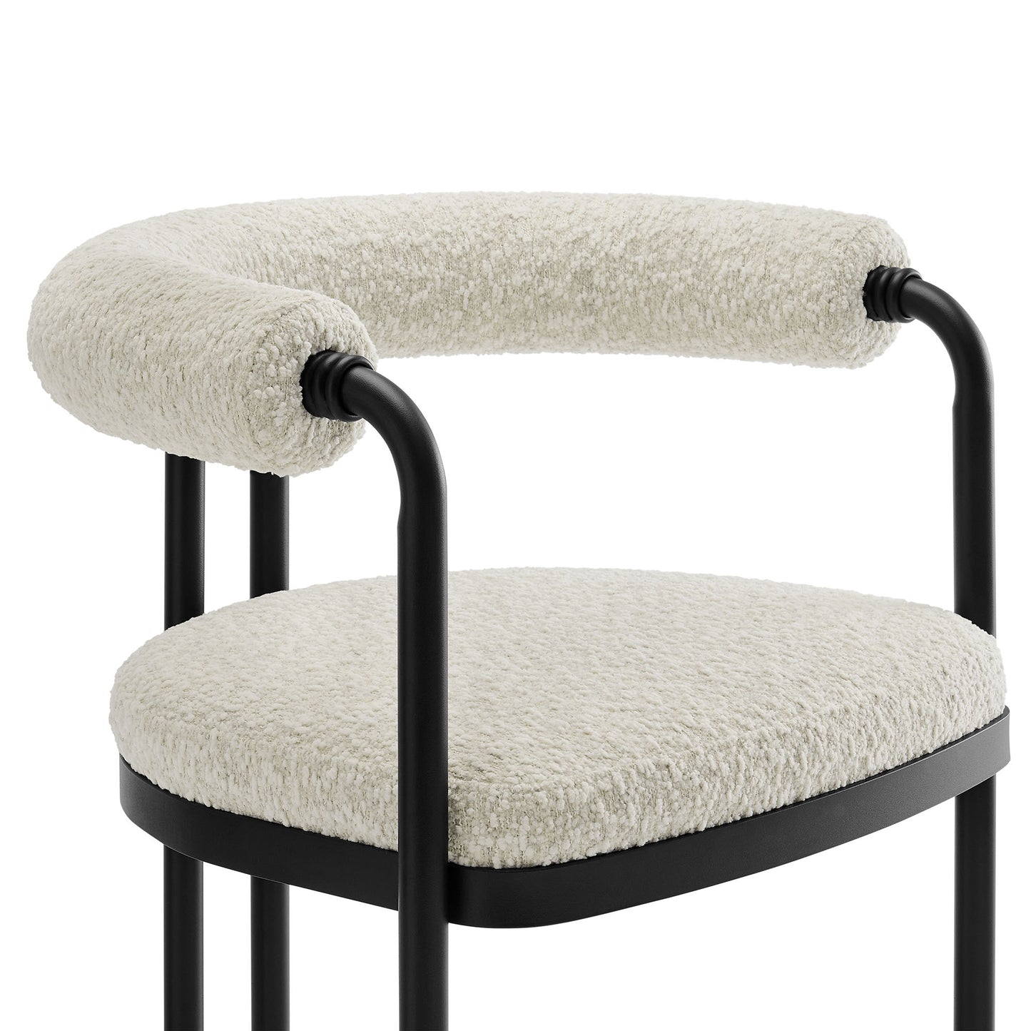 Carys Curved Back Boucle and Metal Counter Stool in Black Pearl