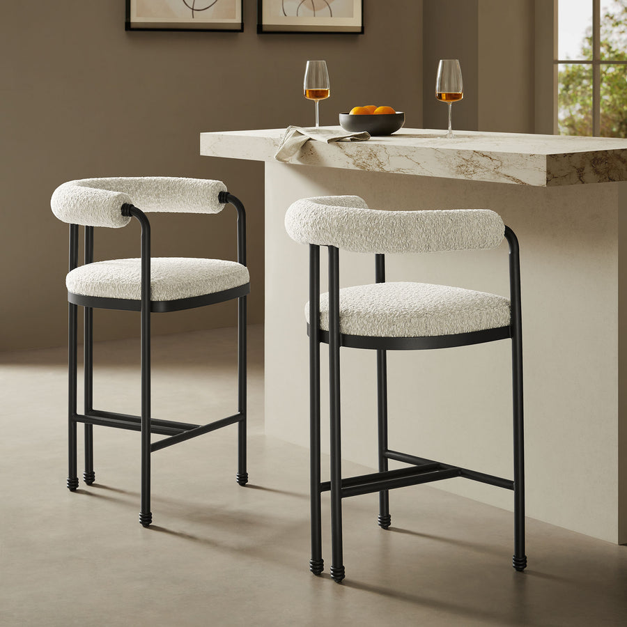 Carys Curved Back Boucle and Metal Counter Stool in Black Pearl