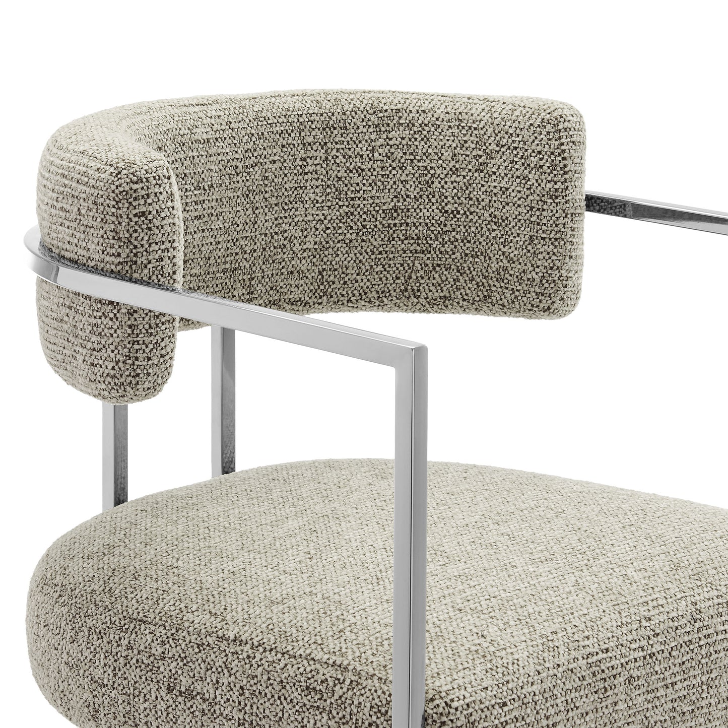 Paxton Curved Back Fabric and Metal Counter Stool in Silver Wheat