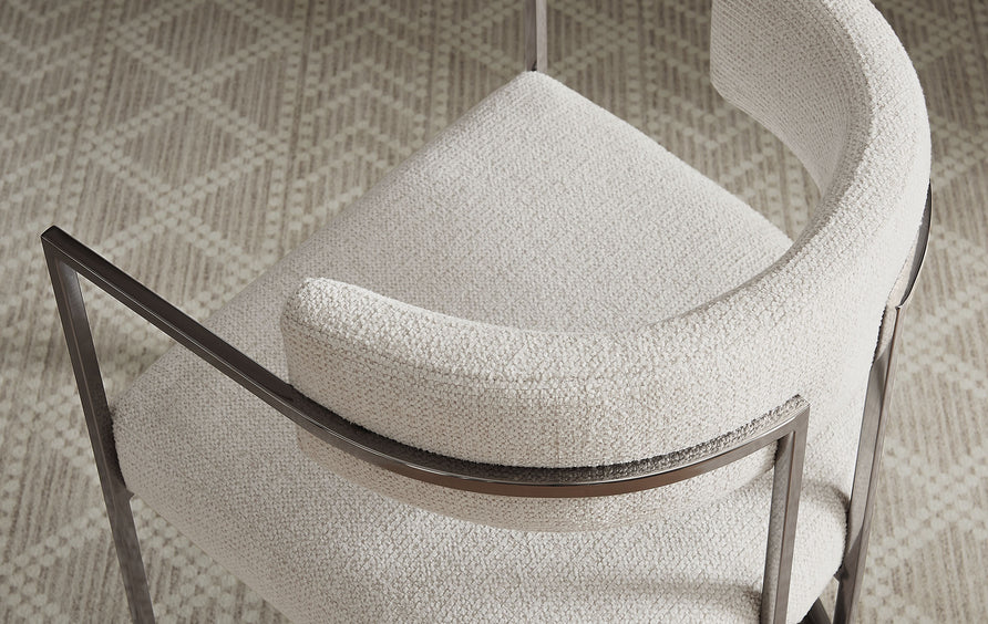 Paxton Curved Back Fabric and Metal Dining Accent Chair in Silver Cream