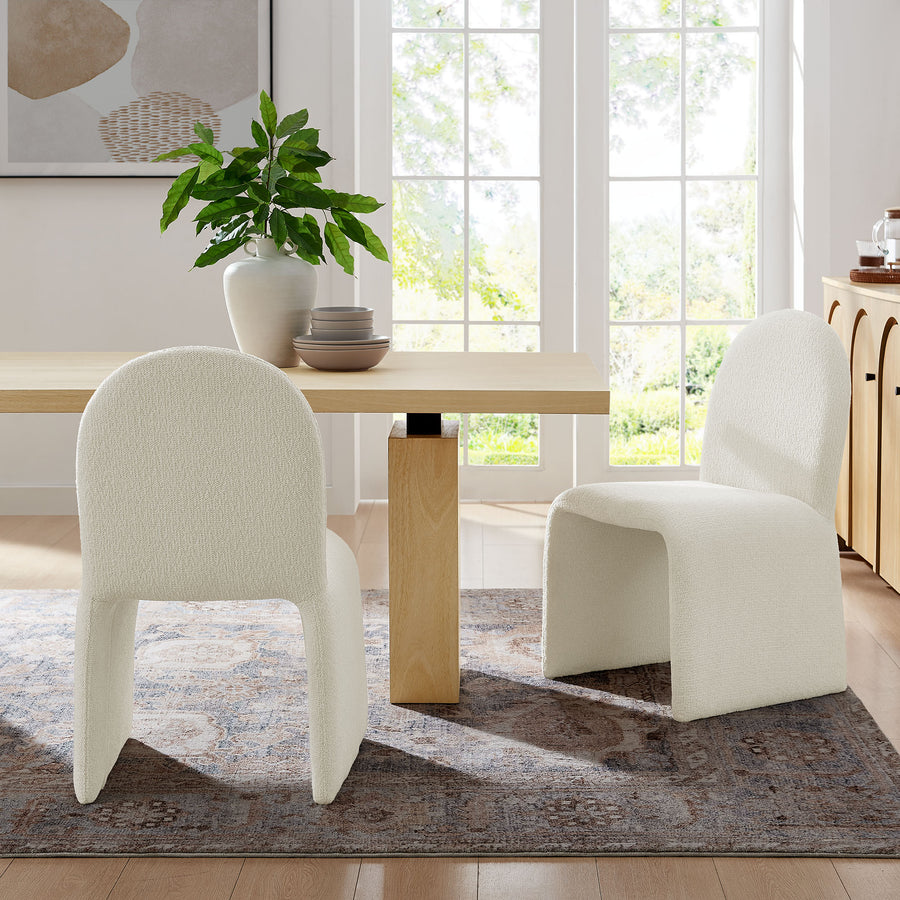 Cordoba Boucle Upholstered Arch Armless Dining Chair in Cream