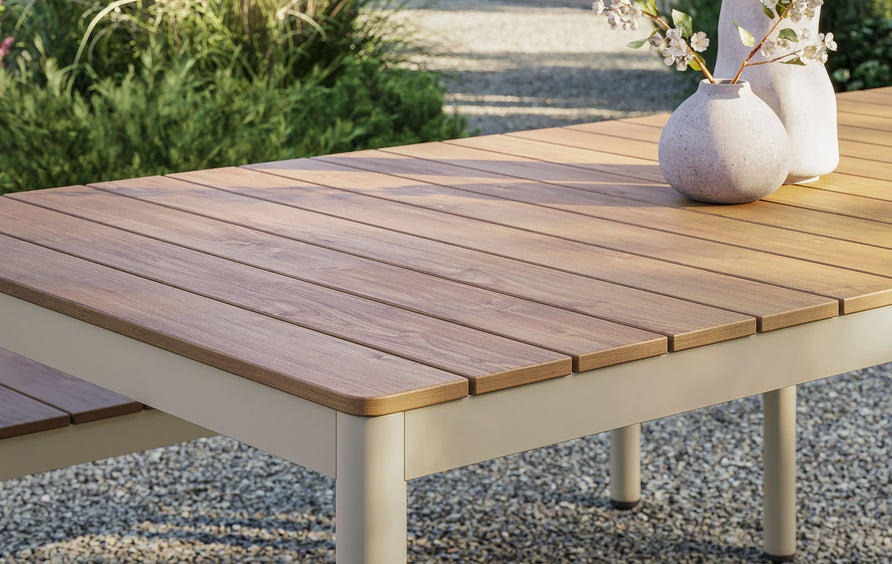Yuzu 71" Outdoor Patio Aluminum Dining Table with Faux Wood Top in Natural