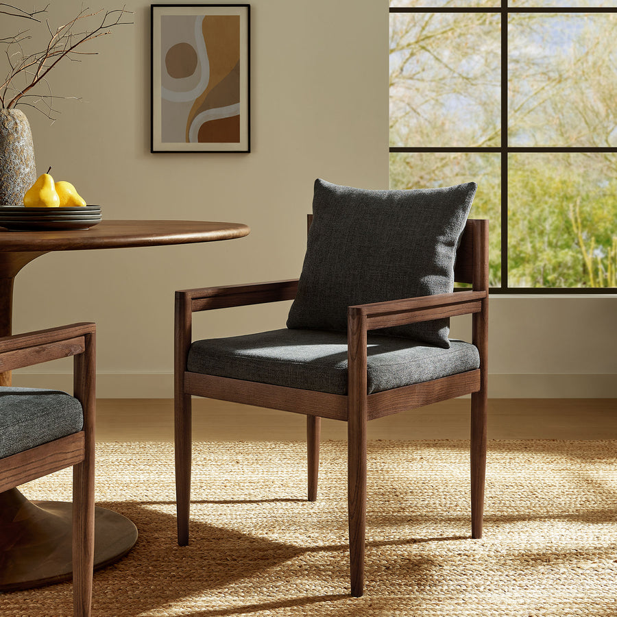 Tweed Wood Dining Armchair in Charcoal