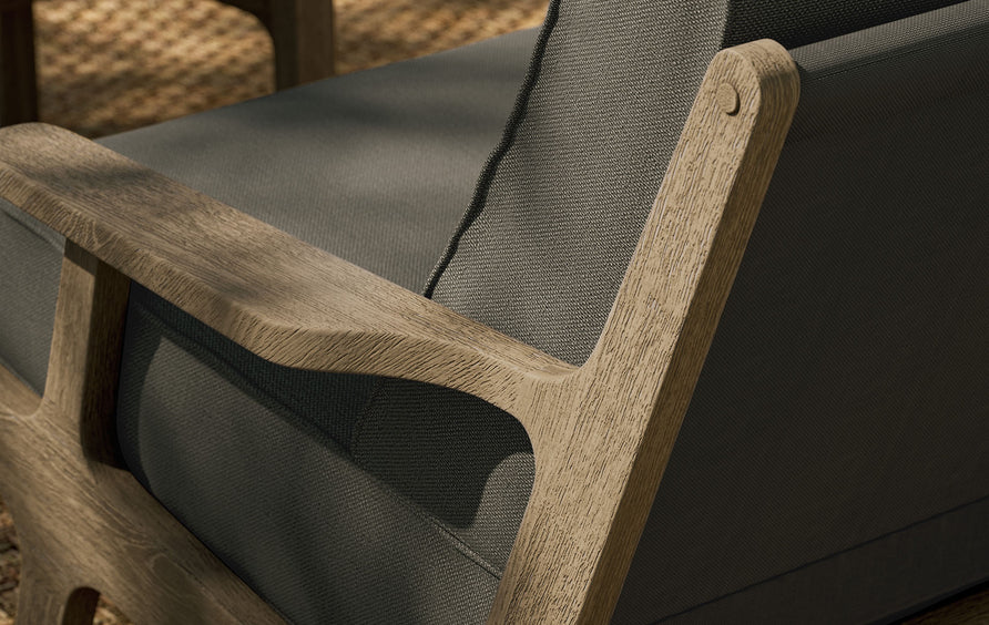 Saratoga Outdoor Patio Teak Wood Loveseat in Weathered Gray Flint