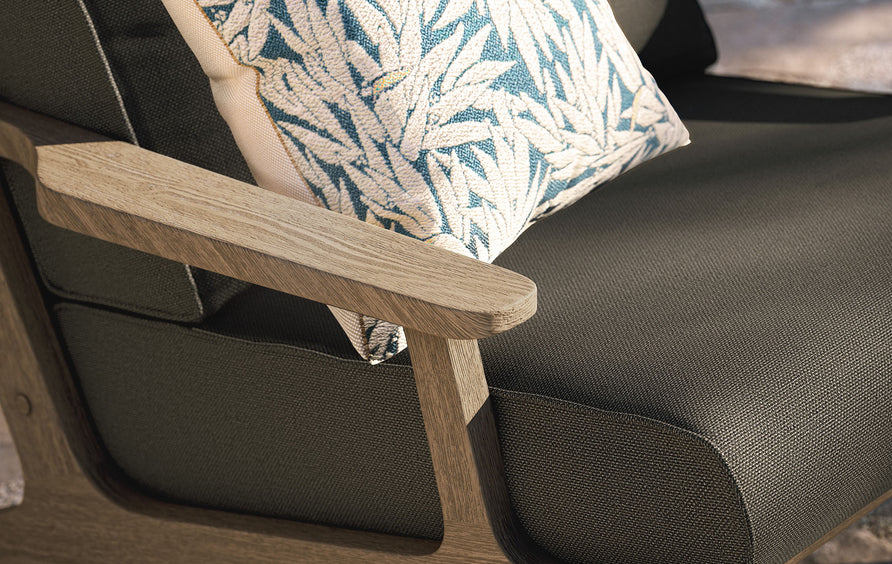 Saratoga Outdoor Patio Teak Wood Armchair in Weathered Gray Flint