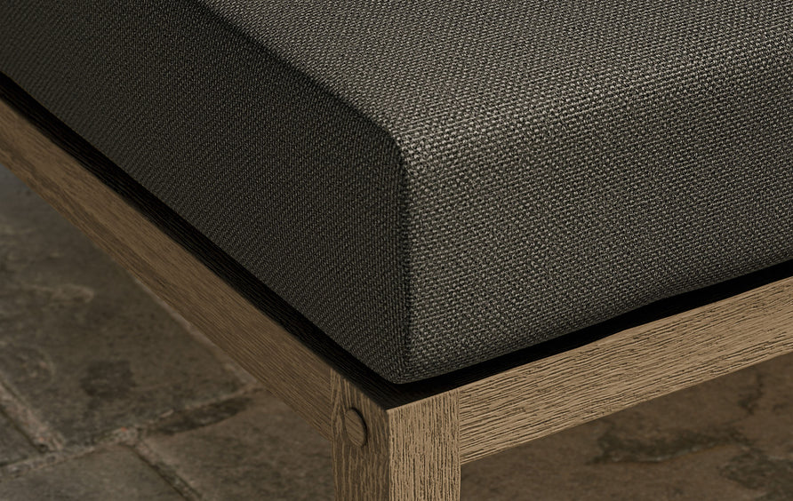 Roan Outdoor Patio Teak Ottoman in Weathered Gray Flint