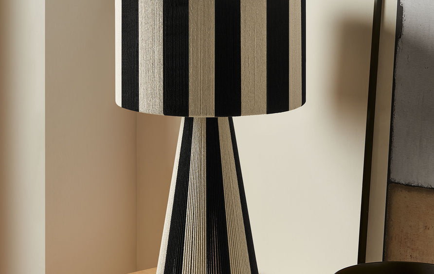 Cobh Handwoven Cotton Thread Striped Table Lamp in Black