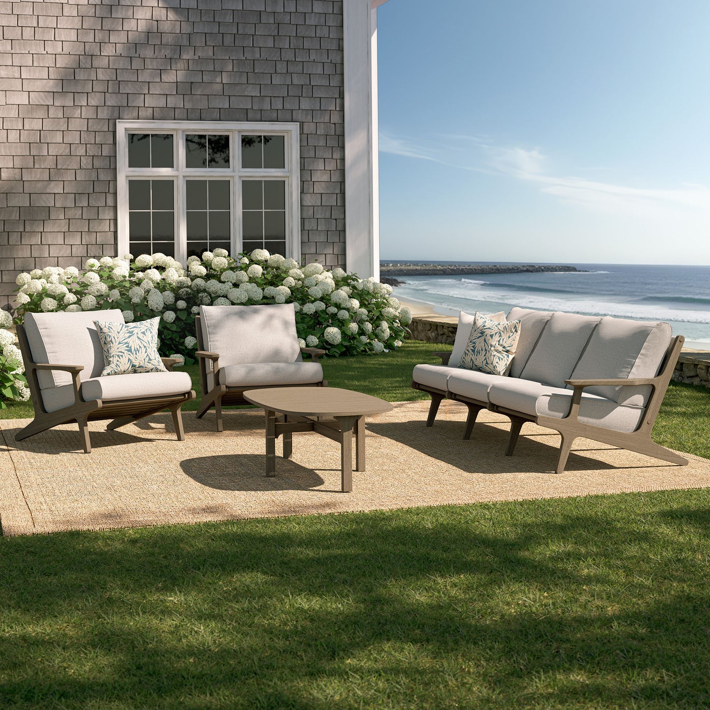 Lark 4-Piece Outdoor Patio Teak Wood Furniture Set in Weathered Gray Pebble