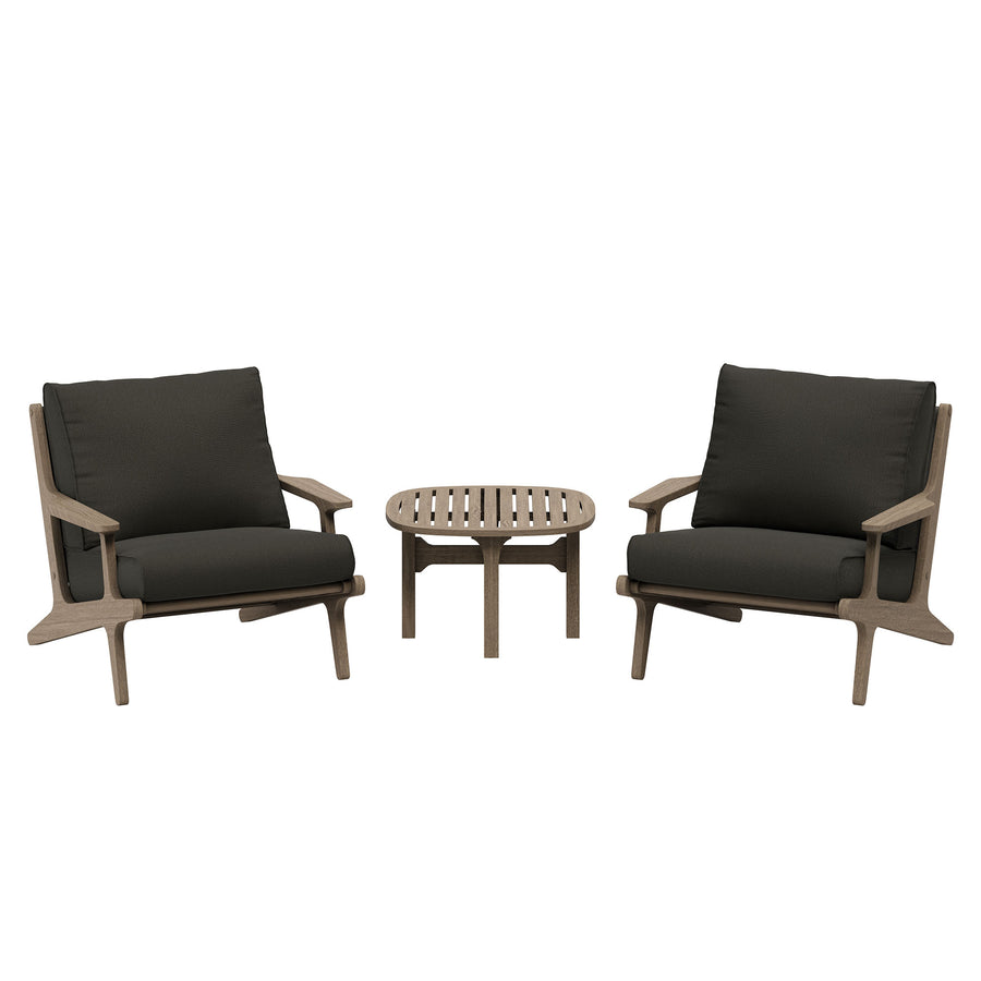 Lark 3-Piece Outdoor Patio Teak Wood Furniture Set with Lounge Chairs and Side Table in Weathered Gray Flint