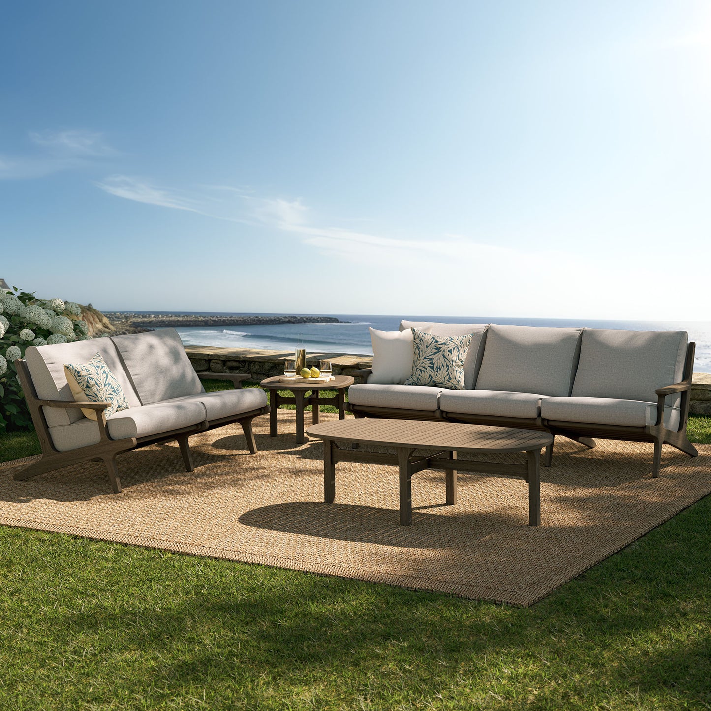 Lark 4-Piece Outdoor Patio Teak Wood Furniture Set in Weathered Gray Pebble