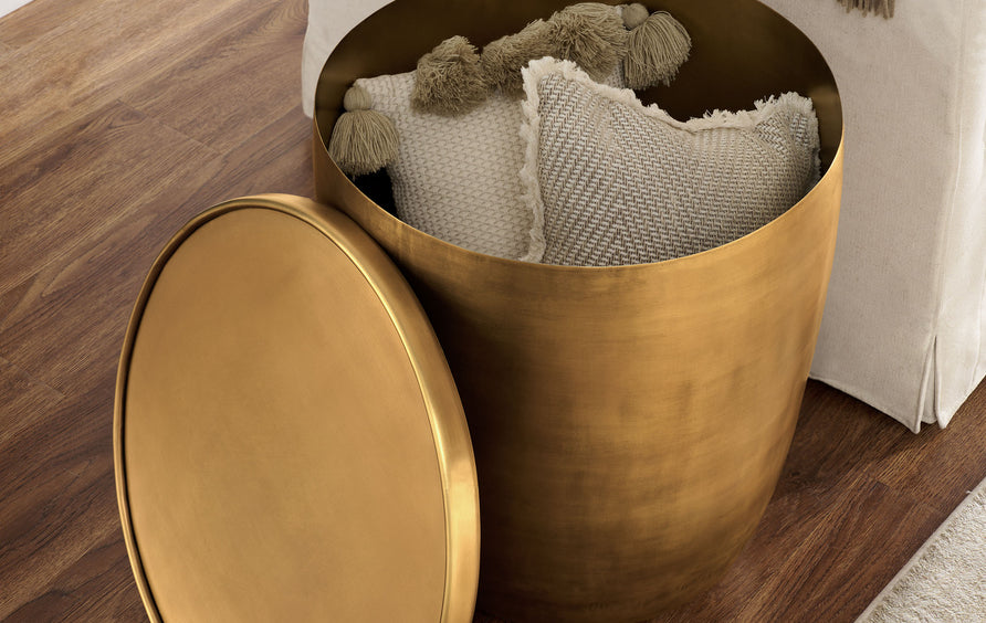 Lila Metal Storage Side Table in Burnished Brass