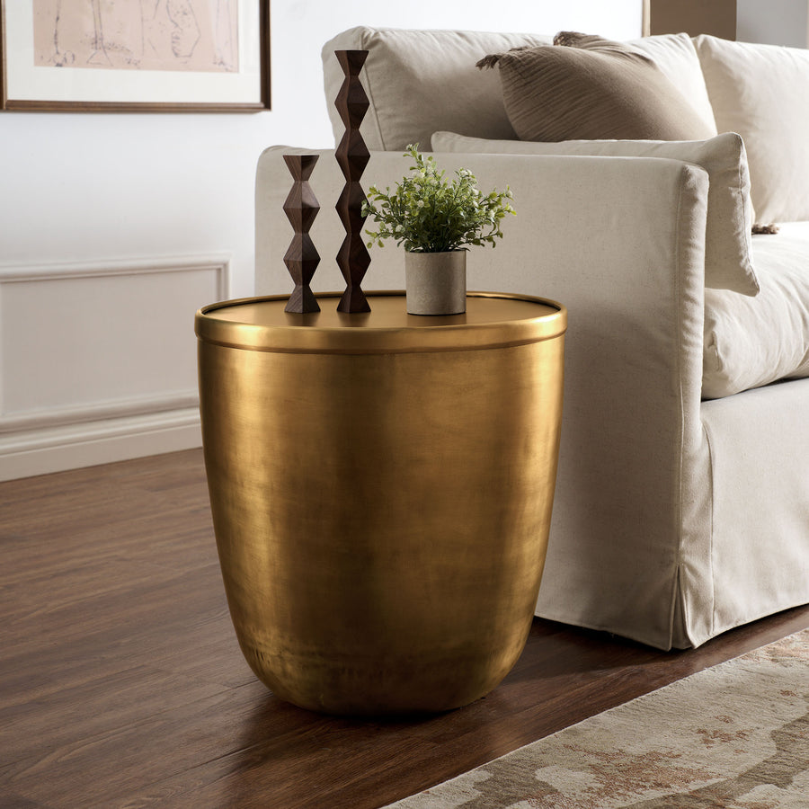 Lila Metal Storage Side Table in Burnished Brass