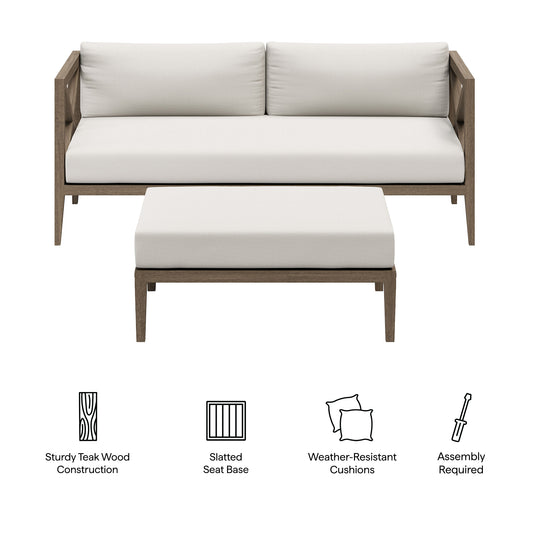 Northlake Outdoor Patio Teak Wood Loveseat and Ottoman Set by Furniture For America