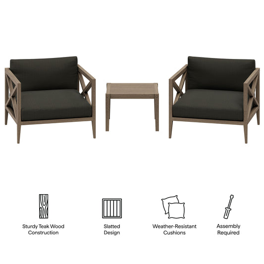Northlake 3-Piece Outdoor Patio Teak Wood Furniture Set with Armchair and Side Table by Furniture for America