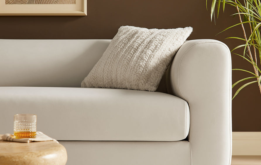 Emrys 89" Performance Velvet Upholstered Sofa in Alabaster