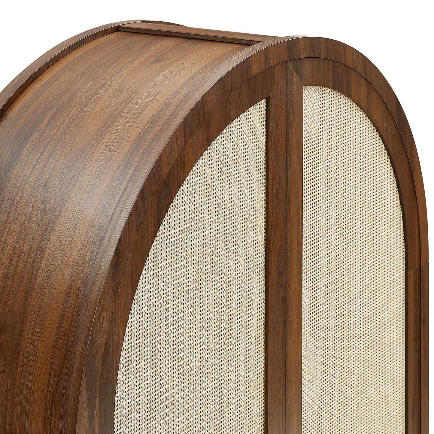Etesian 79" Tall Wide Rattan Arched Storage Cabinet in Walnut