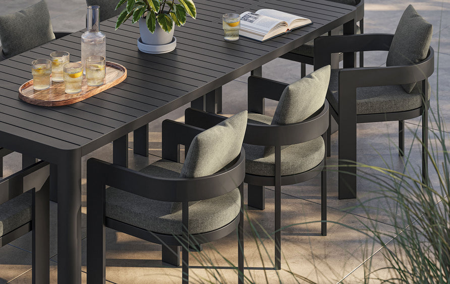 Aspen 9-Piece Outdoor Patio Aluminum Dining Set With Extendable Table in Gray Charcoal