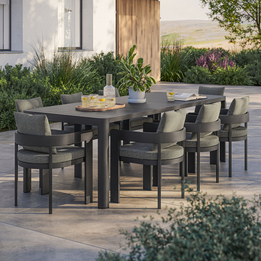 Aspen 9-Piece Outdoor Patio Aluminum Dining Set With Extendable Table in Gray Charcoal